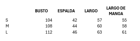 Guía de talles de Camisa Venecia