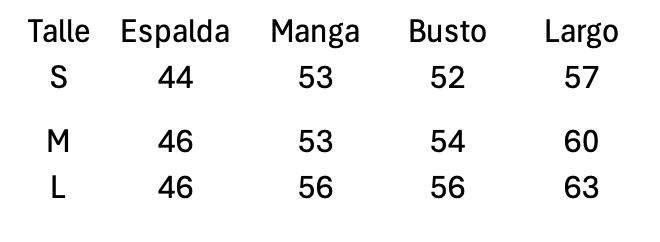 Guía de talles de Camisa Amalfi