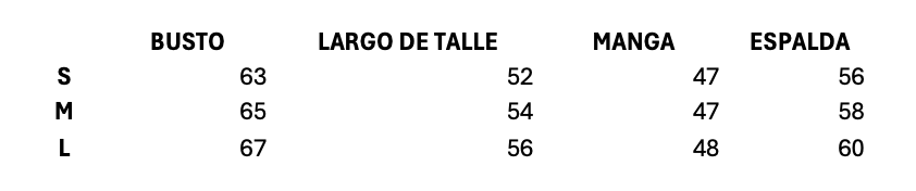 Guía de talles de Camisa Peonia