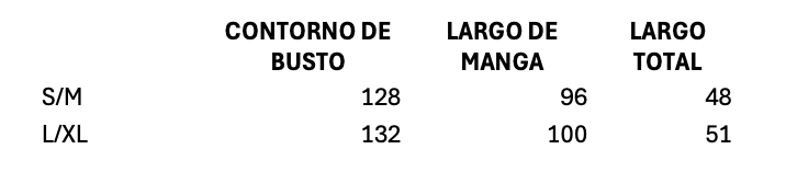 Guía de talles de Buzo Rosé