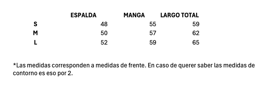 Guía de talles de Buzo Albertino