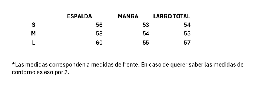 Guía de talles de Buzo Milano