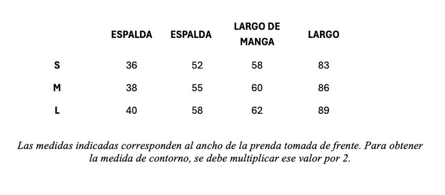 Guía de talles de Vestido Campagna