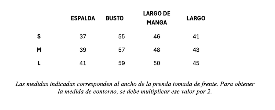 Guía de talles de Blusa Lucy