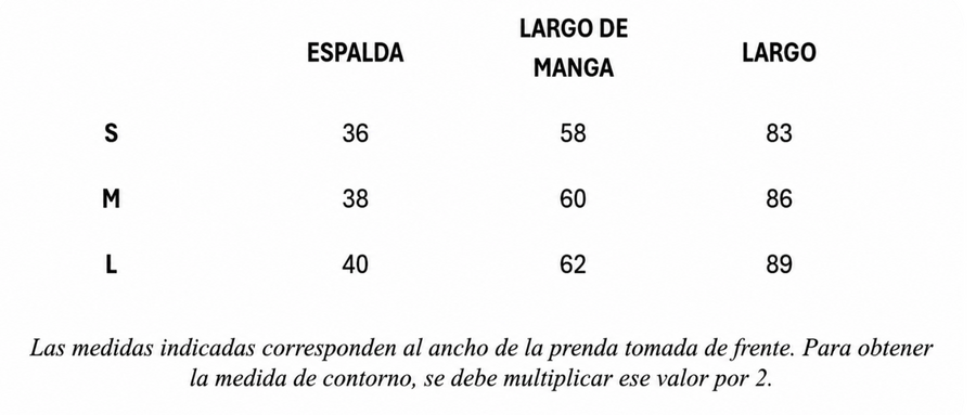 Guía de talles de Vestido Campagna