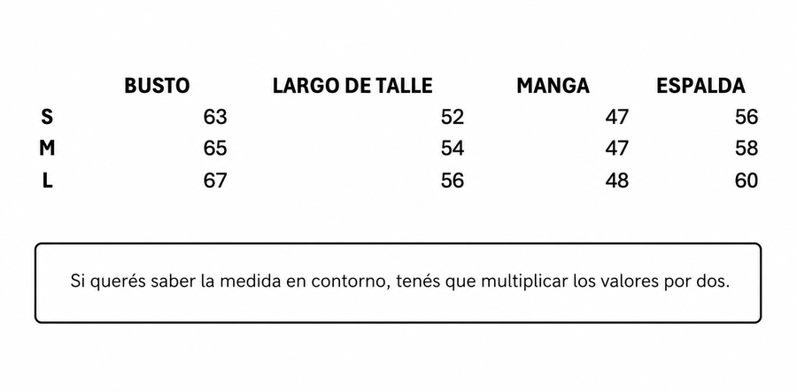 Guía de talles de Camisa Bellagio